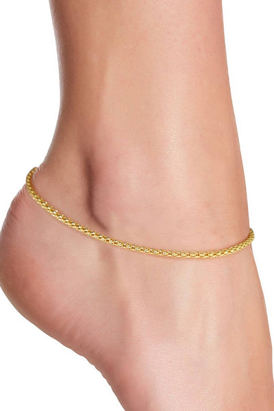 14k Gold Plated 2mm Popcorn Chain Anklet - GP