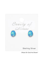 Sterling Silver Oval Ear Studs With Opal - SS