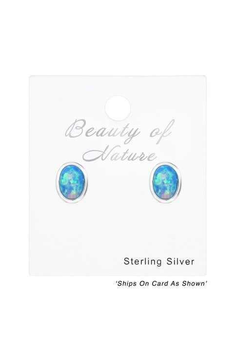 Sterling Silver Oval Ear Studs With Opal - SS