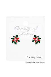 Sterling Silver Holly Ear Studs With CZ and Epoxy - SS