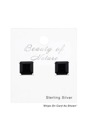 Sterling Silver Square 6mm Ear Studs With Crystals - SS