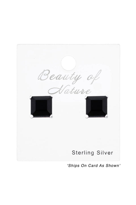Sterling Silver Square 6mm Ear Studs With Crystals - SS