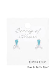 Sterling Silver Mermaid Tail Ear Studs with Crystal - SS