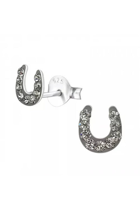 Sterling Silver Horseshoe Ear Studs with Crystals - SS
