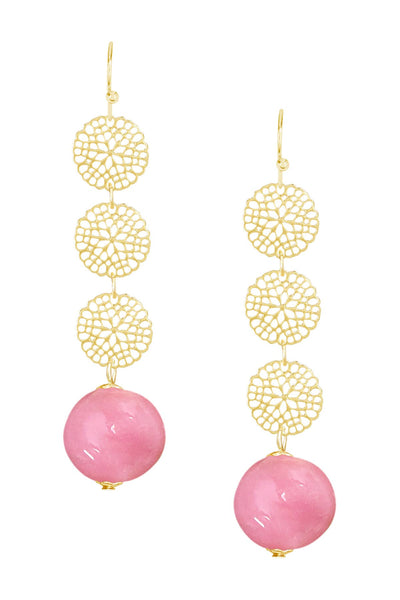 Pink Murano Glass & Daisy Disc Drop Earrings - GF