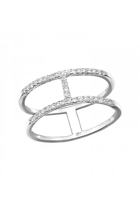 Sterling Silver Double BandRing With CZ - SS