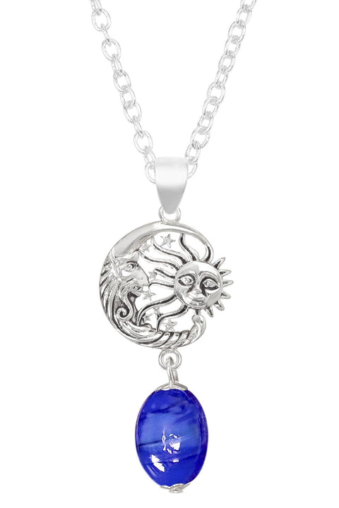 Blue Murano Glass With Sun & Moon Pendant Necklace - SF