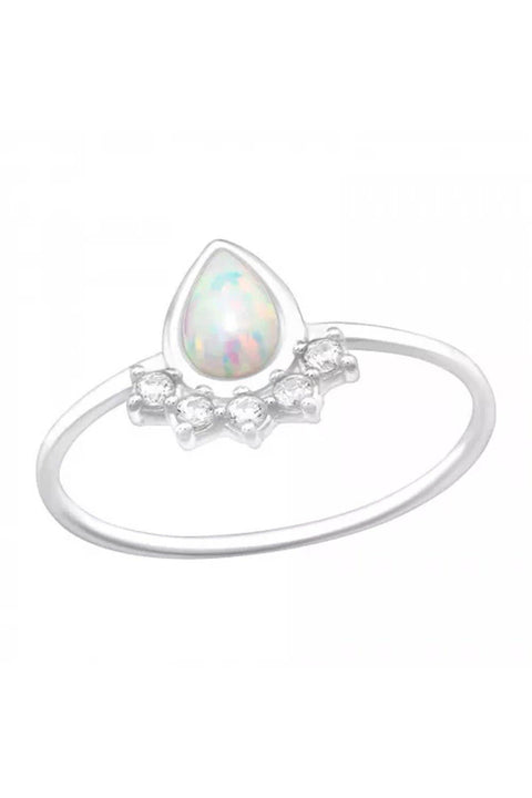 Sterling Silver Pear Ring With Snow Opal - SS