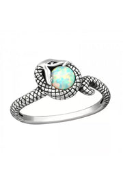 Sterling Silver Snake Ring & Created Opal - SS