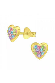 Sterling Silver Heart Ear Studs With Crystal - VM
