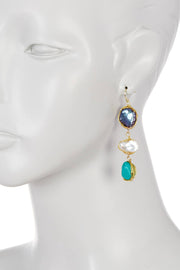 Turquoise & Freshwater Pearl Drop Earrings - BR