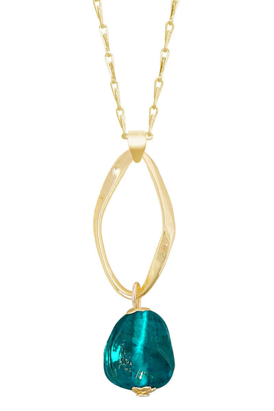Teal Murano Glass & Freeform Hoop Pendant Necklace - GF