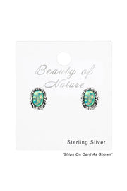 Sterling Silver Oval Ear Studs With Opal - SS