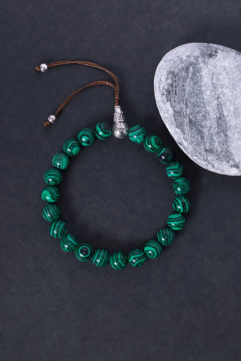 Malachite Mala Prayer Beaded Adjustable Bracelet - SF