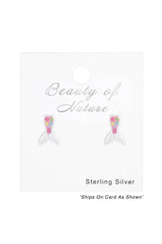 Sterling Silver Mermaid Tail Ear Studs with Crystal - SS