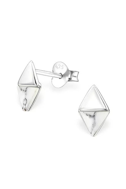 Sterling Silver Triangle Ear Studs With Imitation Stone - SS