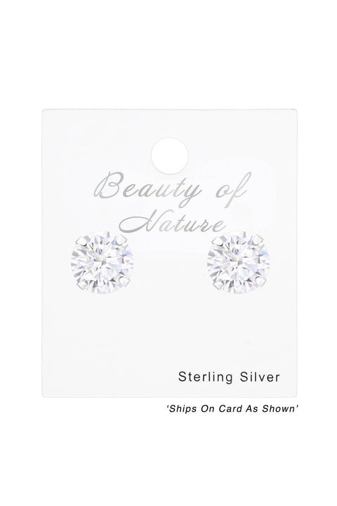 Sterling Silver Round 7mm Ear Studs With Cubic Zirconia - SS