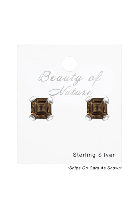 Sterling Silver Square 4mm Ear Studs With Semi Precious - SS