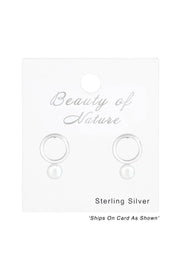 Sterling Silver Circle Ear Studs With Snythetic Pearl - SS