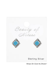 Sterling Silver Square Ear Studs With Epoxy - SS