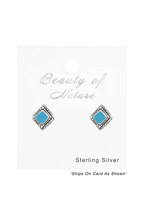 Sterling Silver Square Ear Studs With Epoxy - SS