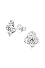 Sterling Silver Antique Ear Studs With Crystal - SS