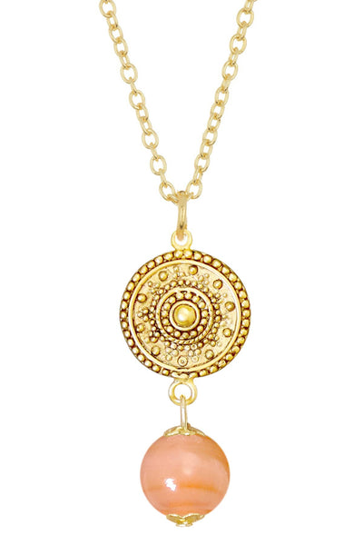 Peach Murano Glass & Mandala Disc Pendant Necklace - GF