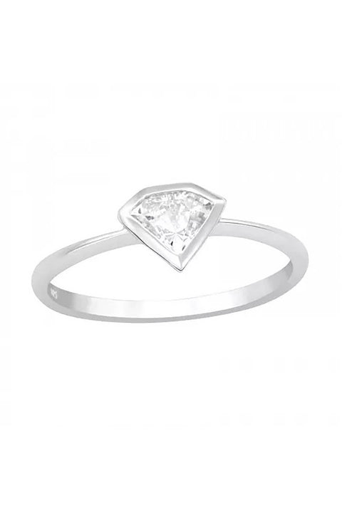 Sterling Silver Diamond Shaped Ring with CZ - SS