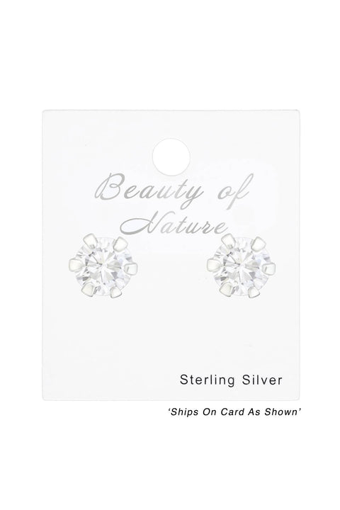 Sterling Silver Round 4mm Ear Studs With Cubic Zirconia - SS