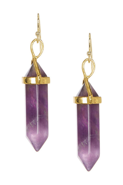 Amethyst Hexagonal Prism Dangle Earrings - GF