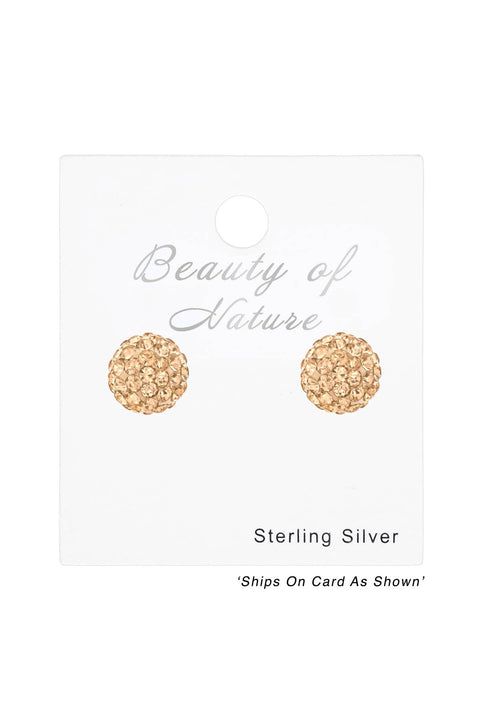 Sterling Silver Ball Ear Studs With Crystal - SS