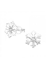 Sterling Silver Snowflake Ear Studs With Crystal - SS