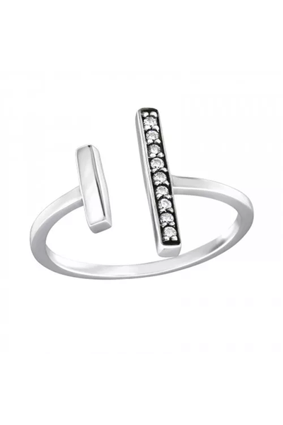 Sterling Silver Open Bar Ring With CZ - SS