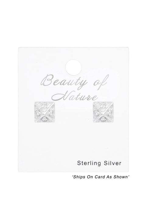 Sterling Silver Pyramid Ear Studs With Cubic Zirconia - SS