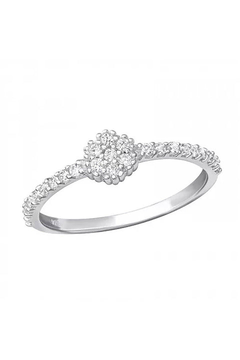 Sterling Silver Round Detail Ring With CZ - SS