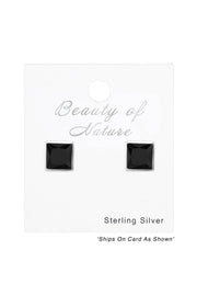 Sterling Silver Square 5mm Ear Studs With CZ - SS