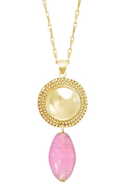 Pink Murano Glass & Vintage Disc Pendant Necklace - GF