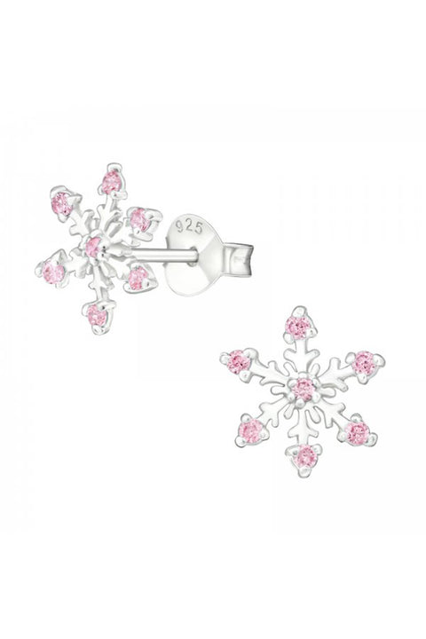 Sterling Silver Snowflake Ear Studs With Cubic Zirconia - SS