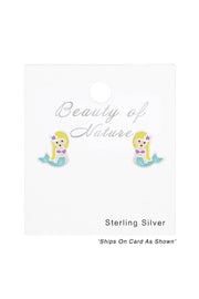 Sterling Silver Mermaid Ear Studs with Epoxy - SS