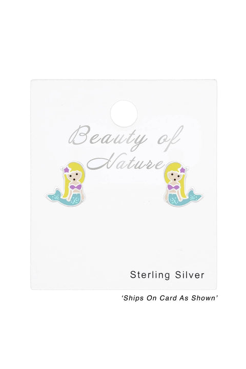 Sterling Silver Mermaid Ear Studs with Epoxy - SS