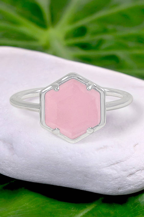 Rose Quartz Hexagon Ring - SF