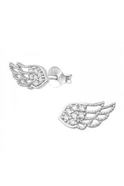 Sterling Silver Wing Ear Studs With Cubic Zirconia - SS