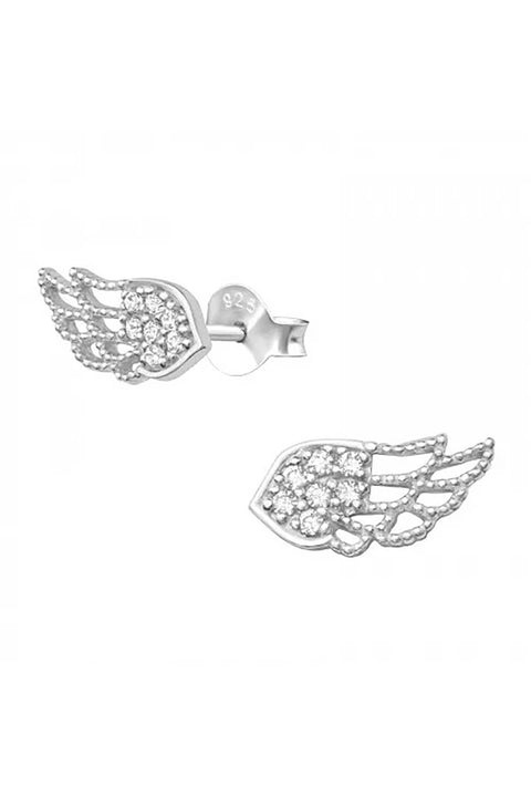 Sterling Silver Wing Ear Studs With Cubic Zirconia - SS