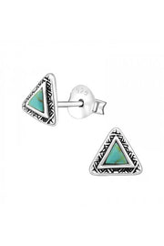 Sterling Silver Ethnic Ear Studs With Imitation Stone - SS