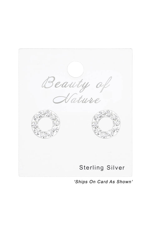 Sterling Silver Circle Ear Studs With Crystal - SS