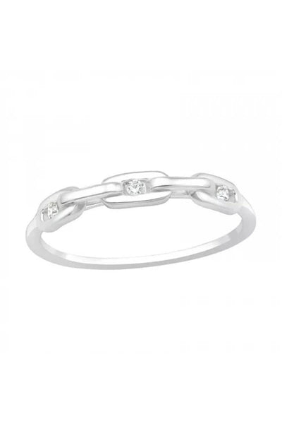 Sterling Silver Stackable Chain Ring With CZ - SS