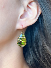 Peridot Crystal Wrapped Earrings In Gold - GF