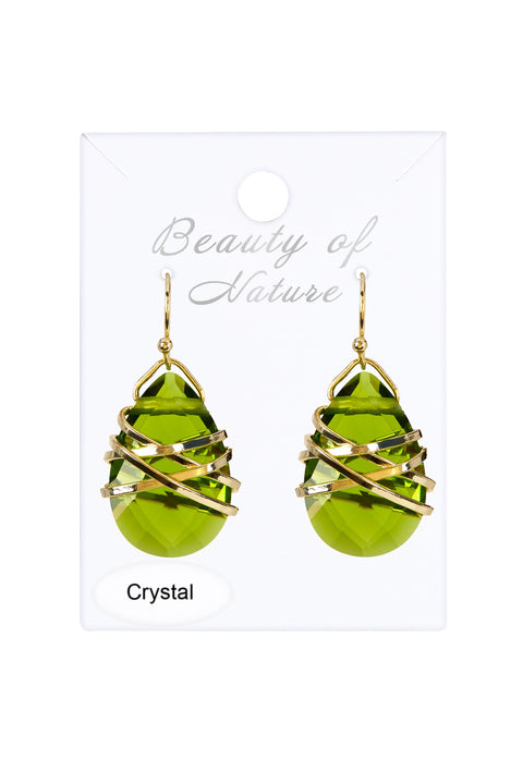 Peridot Crystal Wrapped Earrings In Gold - GF