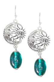 Teal Murano Glass With Sun & Moon Drop Earrings - SF