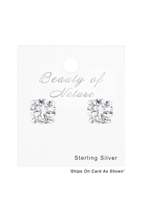 Sterling Silver Round 5mm Ear Studs With Cubic Zirconia - SS
